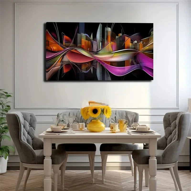 Cityscape With Colorful Stripes Wall Art Canvas Office Home Room Framed 120x60cm