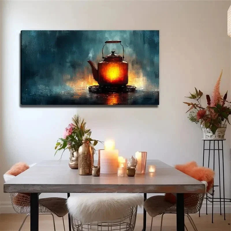 Kettle Light Suitable Wall Art Canvas Office Home Room Framed 80x45cm