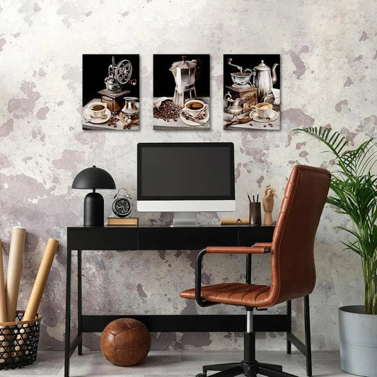 3pcs Vintage Coffee Bean Rustic Metal Print Ready to Hang Art