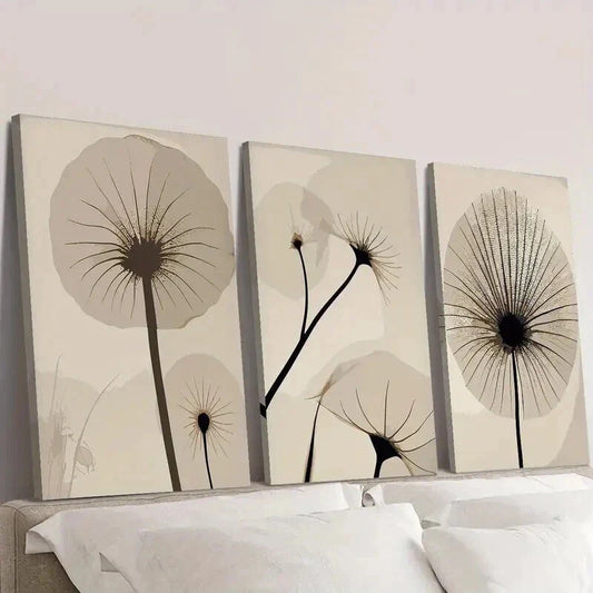 3pcs Beige Botanical Line Floral Decoration Wall Art Set Canvas Framed 40x60cm - High Quality Print 100% Australian Made Wall Canvas Ready to Hang