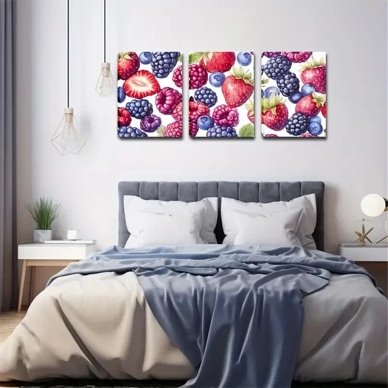 3pcs Colorful Berries Vivid Spray Wall Art Set Canvas Framed 40x60cm - High Quality Print 100% Australian Made Wall Canvas Ready to Hang