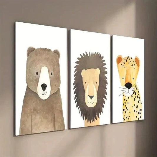 3pcs Bear Lion Cheetah Animal Art Drawing Wall Art Set Canvas Framed 40x60cm - High Quality Print 100% Australian Made Wall Canvas Ready to Hang