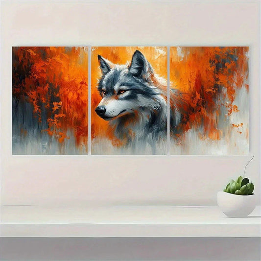 3pcs Husky Wolf Animal Theme Colourful Metal Print Ready to Hang Art
