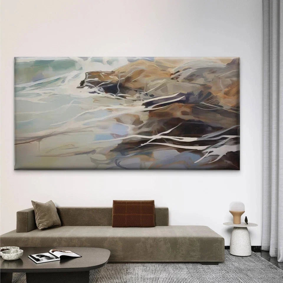 Abstract Ocean Wave Rock Wall Art Canvas Office Home Room Framed 80x45cm