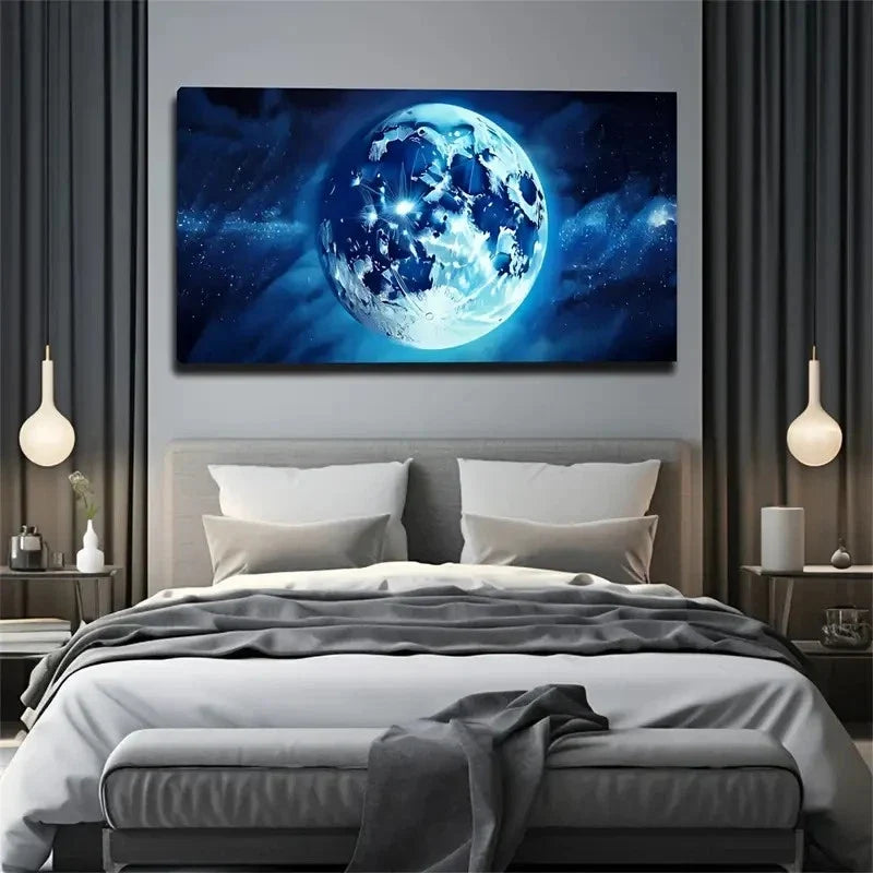 Rapidly Moving Blue Moon Wall Art Canvas Office Home Room Framed 120x60cm