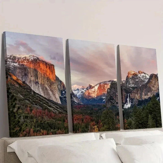 3pcs Brown and White Mountains Scenery Wall Art Set Canvas Framed 40x60cm - High Quality Print 100% Australian Made Wall Canvas Ready to Hang