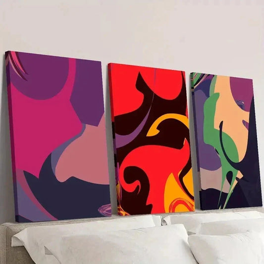 3pcs Modern Color Block Pop Style Wall Art Set Canvas Framed 40x60cm - High Quality Print 100% Australian Made Wall Canvas Ready to Hang