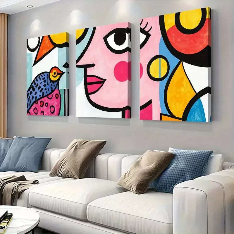 3pcs a pop art aesthetic characterized Wall Art Set Canvas Framed 40x60cm - High Quality Print 100% Australian Made Wall Canvas Ready to Hang