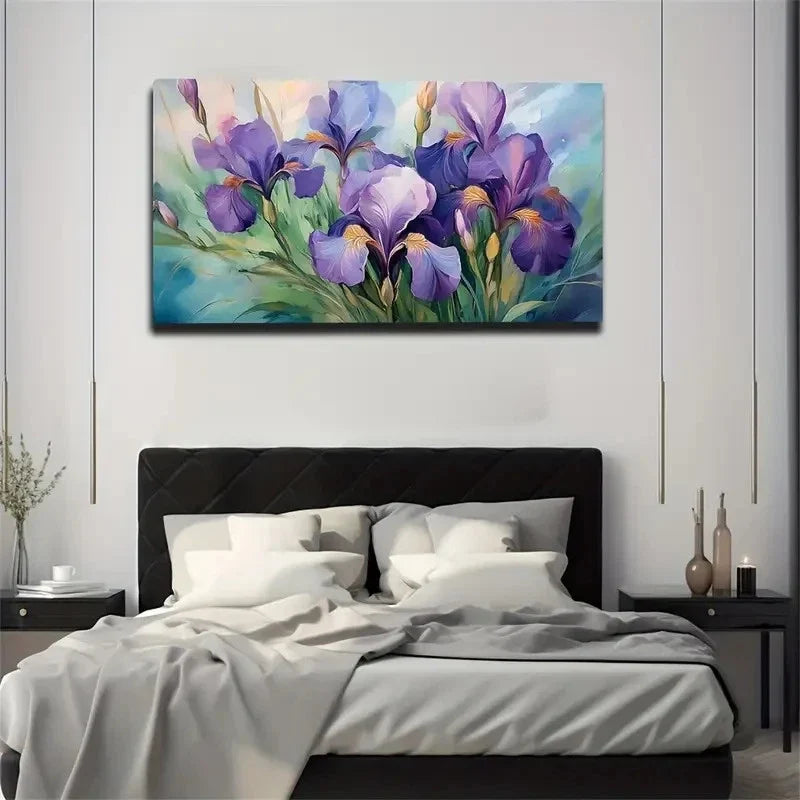 Purple Iris Flowers Wall Art Canvas Office Home Room Framed 80x45cm