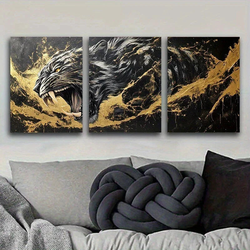 3pcs Black Golden Marble Painting Metal Print Ready to Hang Art