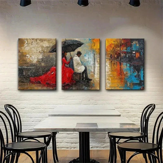 3pcs Elegant Red & White Figures Against Perfect Wall Art Set Canvas Framed 40x60cm - High Quality Print 100% Australian Made Wall Canvas Ready to Hang