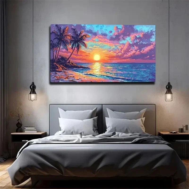 Summer Seascape Watercolor Wall Art Canvas Office Home Room Framed 80x45cm