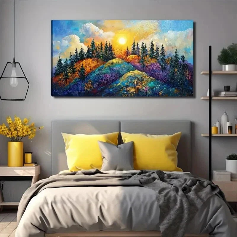 Abstract Colorful Alps Sun Wall Art Canvas Office Home Room Framed 80x45cm