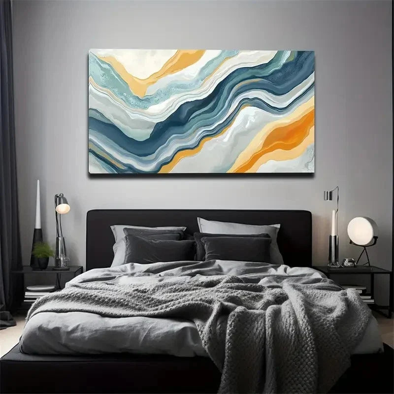 Wavy Lines Like Flowing Wall Art canvas office home room framed 120x60cm