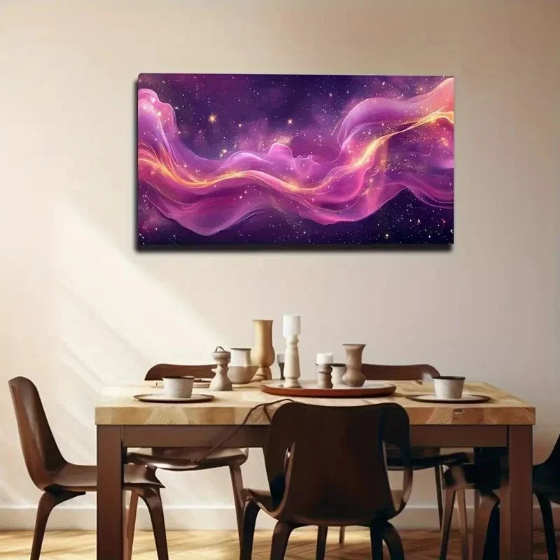 Vibrant Cosmic Nebula Purple Wall Art Canvas Office Home Room Framed 120x60cm