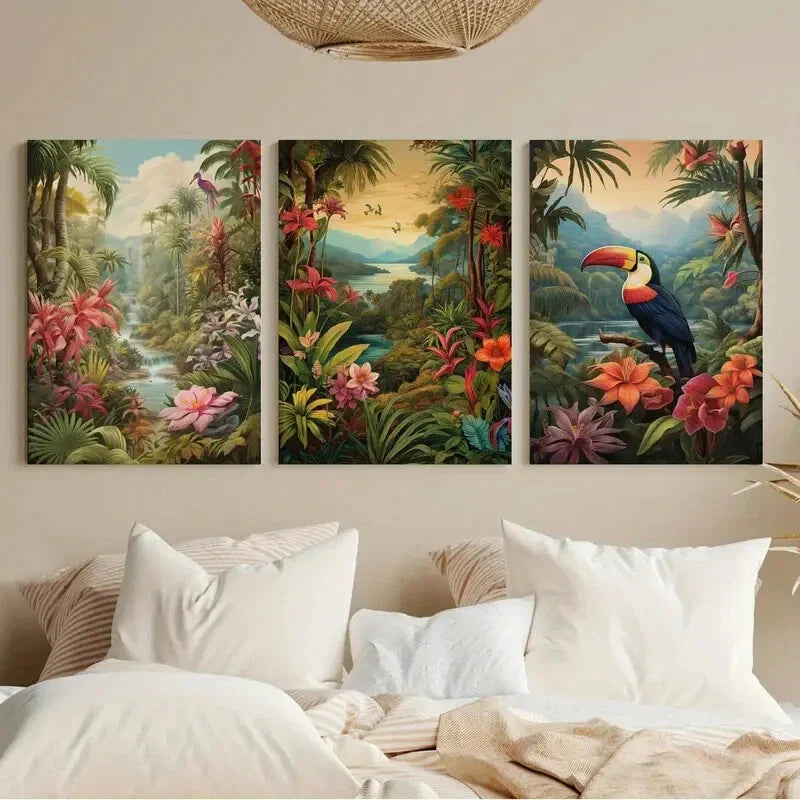 3pcs Bohemian Leaves Tropical Jungle Aesthetics Metal Print Ready to Hang Art'