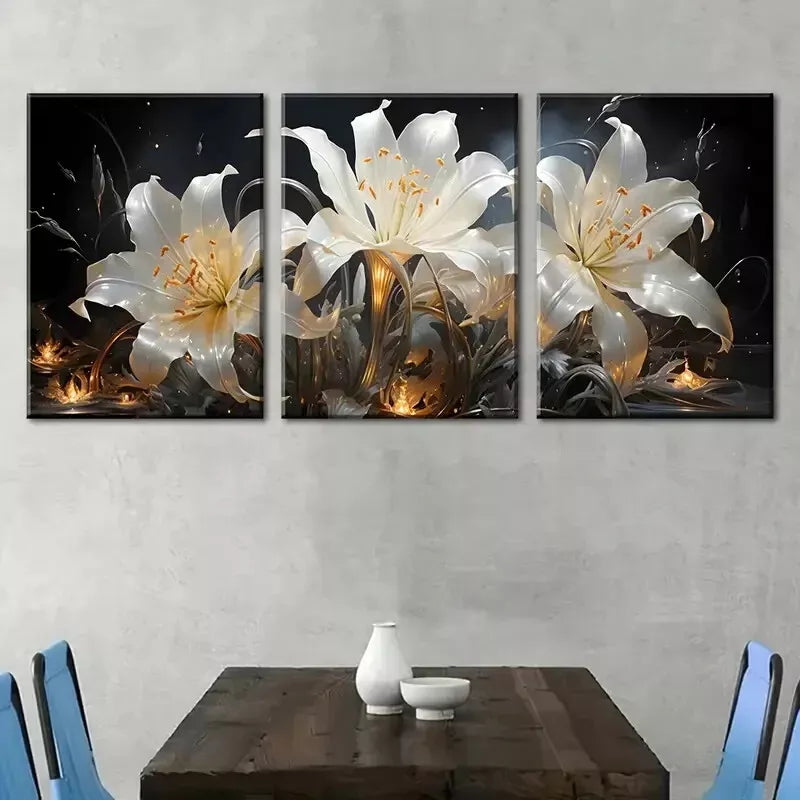 3pcs Modern Light Luxury Golden Floral Wall Art Set Canvas Framed 40x60cm - High Quality Print 100% Australian Made Wall Canvas Ready to Hang
