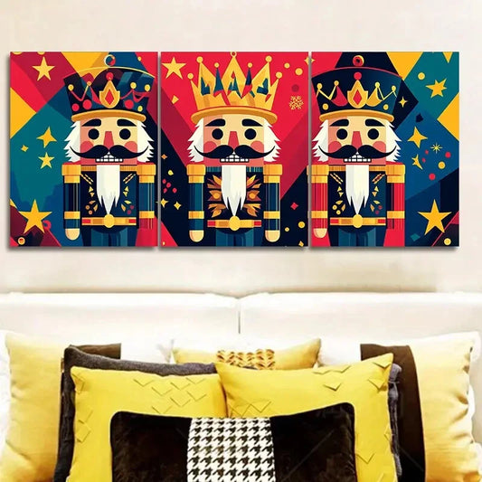 3pcs Set, Art Deco Nutcracker Cartoon Metal Print Ready to Hang Art
