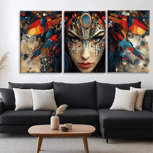 3pcs Bohemian Warrior Woman Vibrant Prefect Wall Art Set Canvas Framed 40x60cm - High Quality Print 100% Australian Made Wall Canvas Ready to Hang