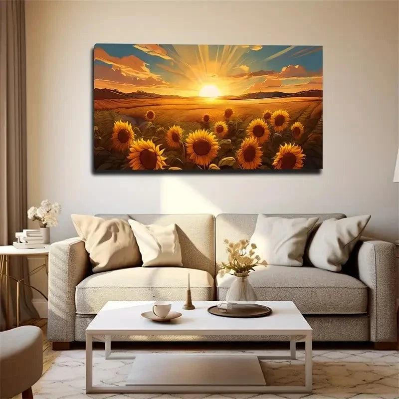 Sunflower Bursting Wall Art Canvas Office Home Room Framed 80x45cm