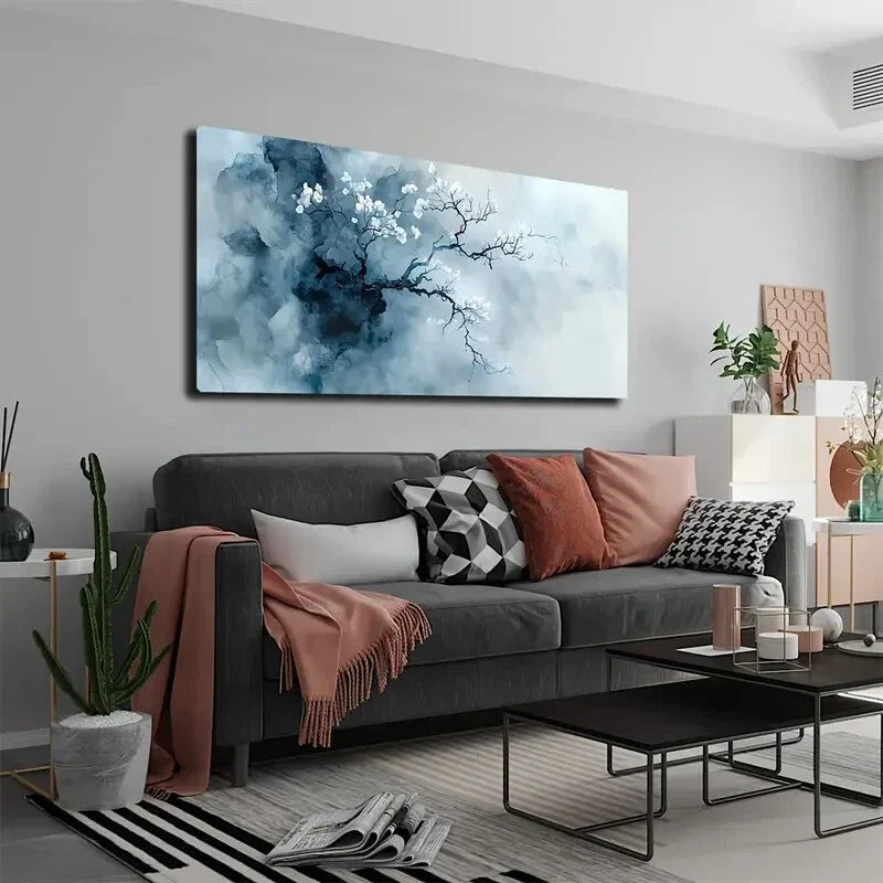 Ink Branches And Plain White Wall Art canvas office home room framed 120x60cm