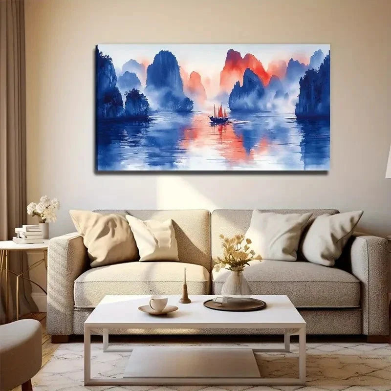 Painting Boat Perfect Wall Art Canvas Office Home Room Framed 80x45cm
