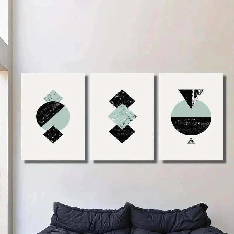 3pcs Black and Blue Nordic Geometric Design Wall Art Set Canvas Framed 40x60cm - High Quality Print 100% Australian Made Wall Canvas Ready to Hang