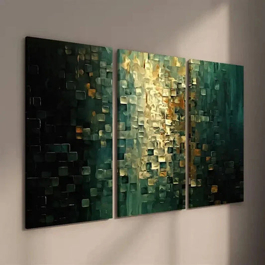 3pcs Vintage Golden And Dark Teal Geometric Wall Art Set Canvas Framed 40x60cm - High Quality Print 100% Australian Made Wall Canvas Ready to Hang