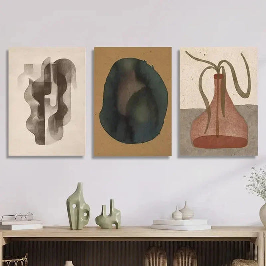 3pcs Minimalist & Bohemian Designs Retro Abstract Metal Print Ready to Hang Art