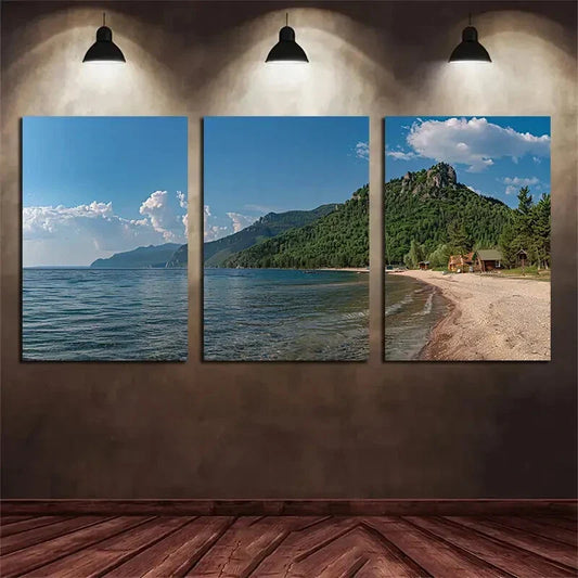 3pcs Beach Scene Mountain Clouds Metal Print Ready to Hang Art
