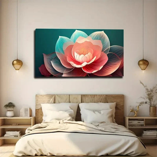Vibrant Pink Petal & Blue-Green Wall Art Canvas Office Home Room Framed 80x45cm