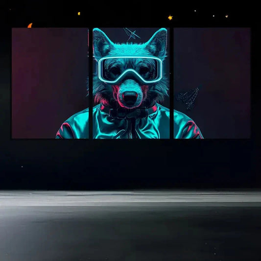 3pcs Husky Wearing Glass Dark Blue Theme Metal Print Ready to Hang Art