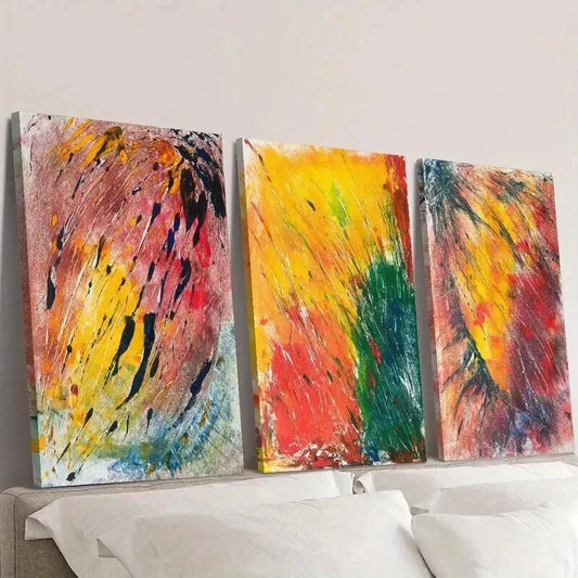 3pcs Watercolor Colorful Abstract Painting Wall Art Set Canvas Framed 40x60cm - High Quality Print 100% Australian Made Wall Canvas Ready to Hang