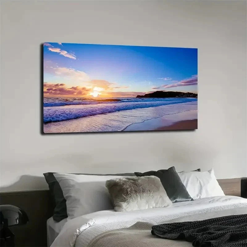Sunset Beach Scene Modern Wall Art canvas office home room framed 120x60cm