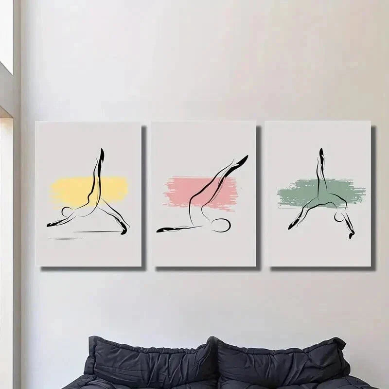 3pcs Abstract Pilates Exercise Poses Wall Art Set Canvas Framed 40x60cm - High Quality Print 100% Australian Made Wall Canvas Ready to Hang