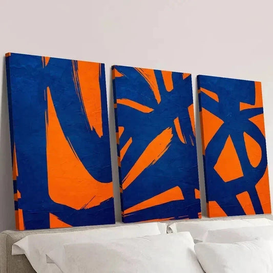 3pcs Orange & Blue Hand in Hand Design Wall Art Set Canvas Framed 40x60cm - High Quality Print 100% Australian Made Wall Canvas Ready to Hang