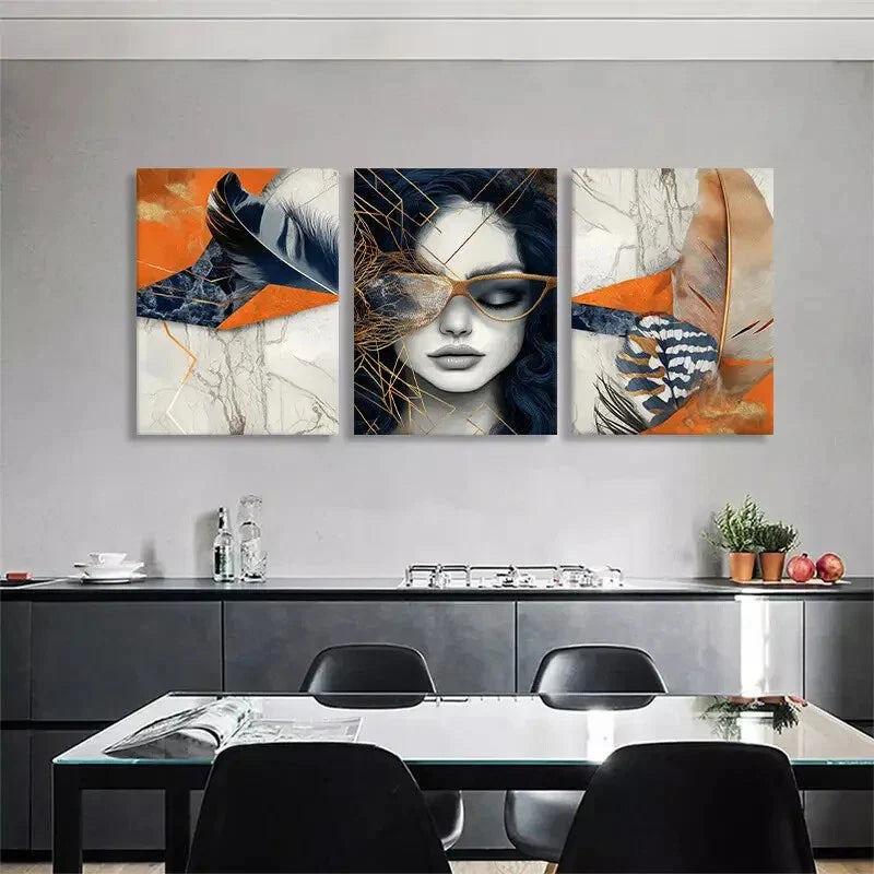 3pcs Abstract Woman Geometric Element Perfect Wall Art Set Canvas Framed 40x60cm - High Quality Print 100% Australian Made Wall Canvas Ready to Hang