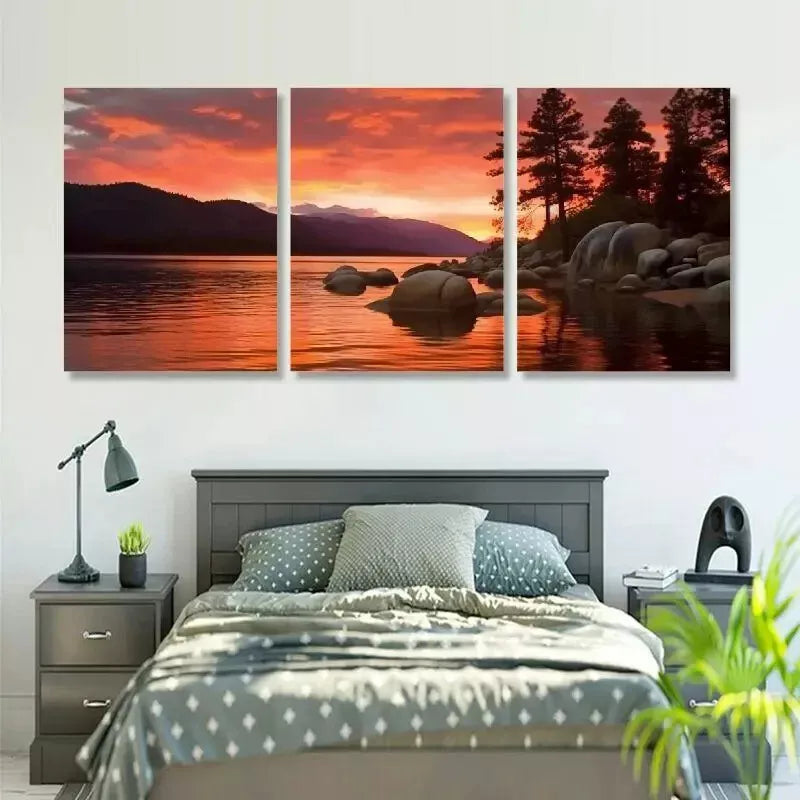 3pcs Elegant Sand Harbor Sunset Orton Wall Art Set Canvas Framed 40x60cm - High Quality Print 100% Australian Made Wall Canvas Ready to Hang