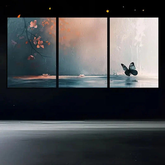 3pcs Black Butterfly Modern Red Floral Metal Print Ready to Hang Art