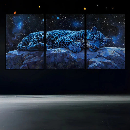 3pcs Jaguar Leopard Starry Night Sky Metal Print Ready to Hang Art