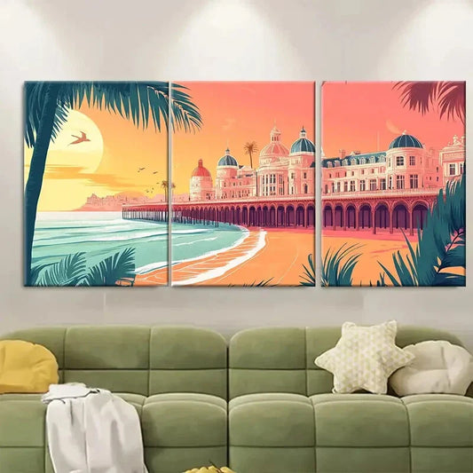 3pcs Vintage Inspired Brighton Beach Metal Print Ready to Hang Art
