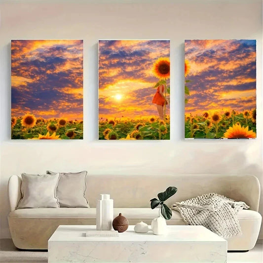 3pcs A Person Standing in a Field of Sun Metal Print Ready to Hang Art