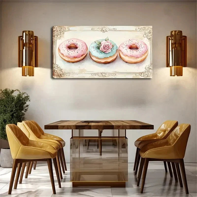Three Doughnuts Sprinkled Wall Art Canvas Office Home Room Framed 120x60cm