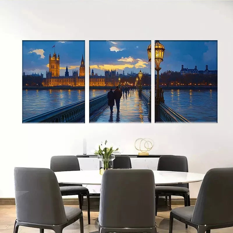 3pcsRomantic Evening London Westminster Bridge Wall Art Set Canvas Framed 40x60cm - High Quality Print 100% Australian Made Wall Canvas Ready to Hang