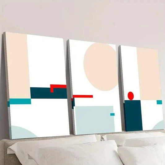 3pcs Colorful Bauhaus Geometric Pattern Wall Art Set Canvas Framed 40x60cm - High Quality Print 100% Australian Made Wall Canvas Ready to Hang