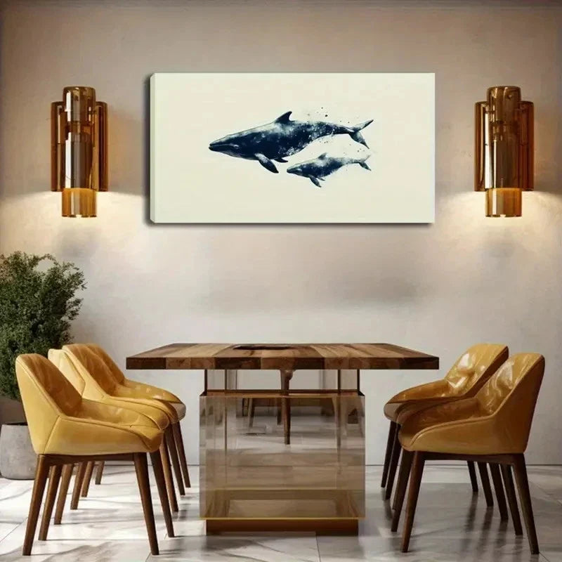 Whale Silhouette Design Wall Art canvas office home room framed 120x60cm