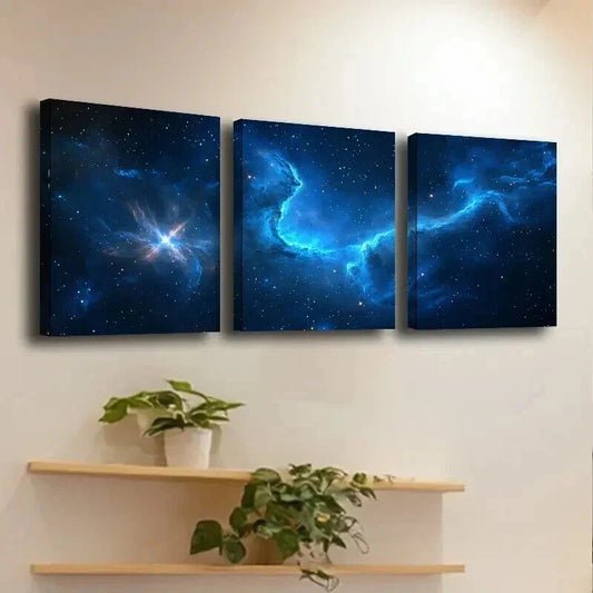 3pcs Galaxy Decor with Milky Way & Planets Wall Art Set Canvas Framed 40x60cm - High Quality Print 100% Australian Made Wall Canvas Ready to Hang