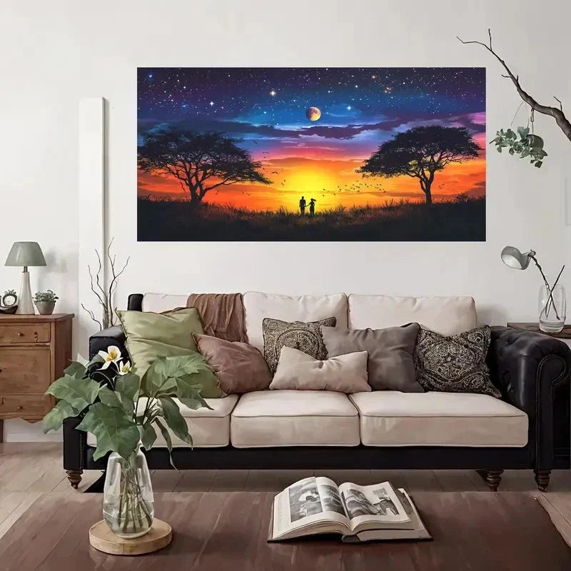 Romantic Couple Silhouette Wall Art Canvas Office Home Room Framed 80x45cm