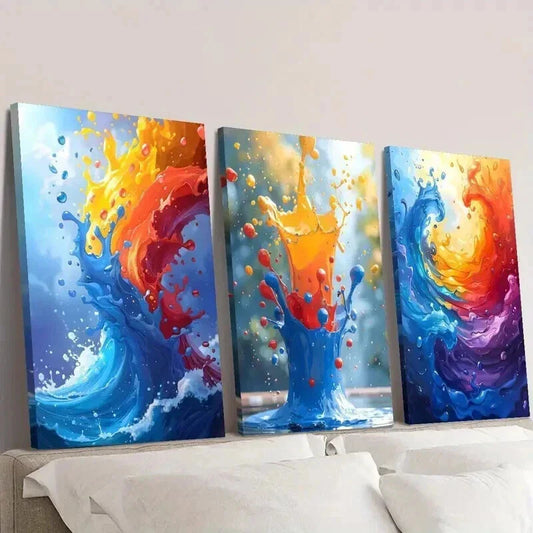 3pcs Paint Splash Mural Abstract Decoration Wall Art Set Canvas Framed 40x60cm - High Quality Print 100% Australian Made Wall Canvas Ready to Hang