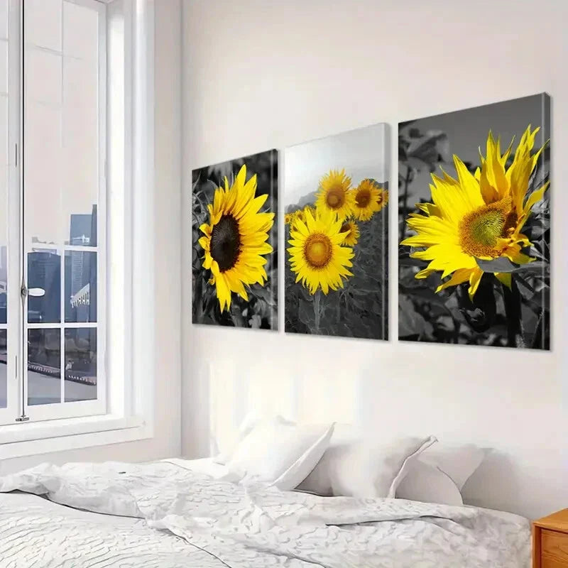 3pcs Modern Sunflower Botany Decorative Wall Art Set Canvas Framed 40x60cm - High Quality Print 100% Australian Made Wall Canvas Ready to Hang